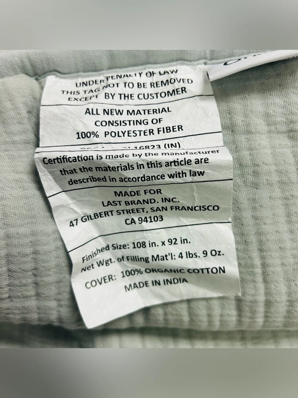 NWOT QUINCE Organic Airy Gauze Duvet Cover Set King/Cal King Light Grey 8691
